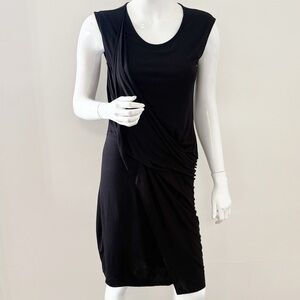 AllSaints Amelia Black Sleeveless Mini Tank Dress w Gathered Ruching & Sash